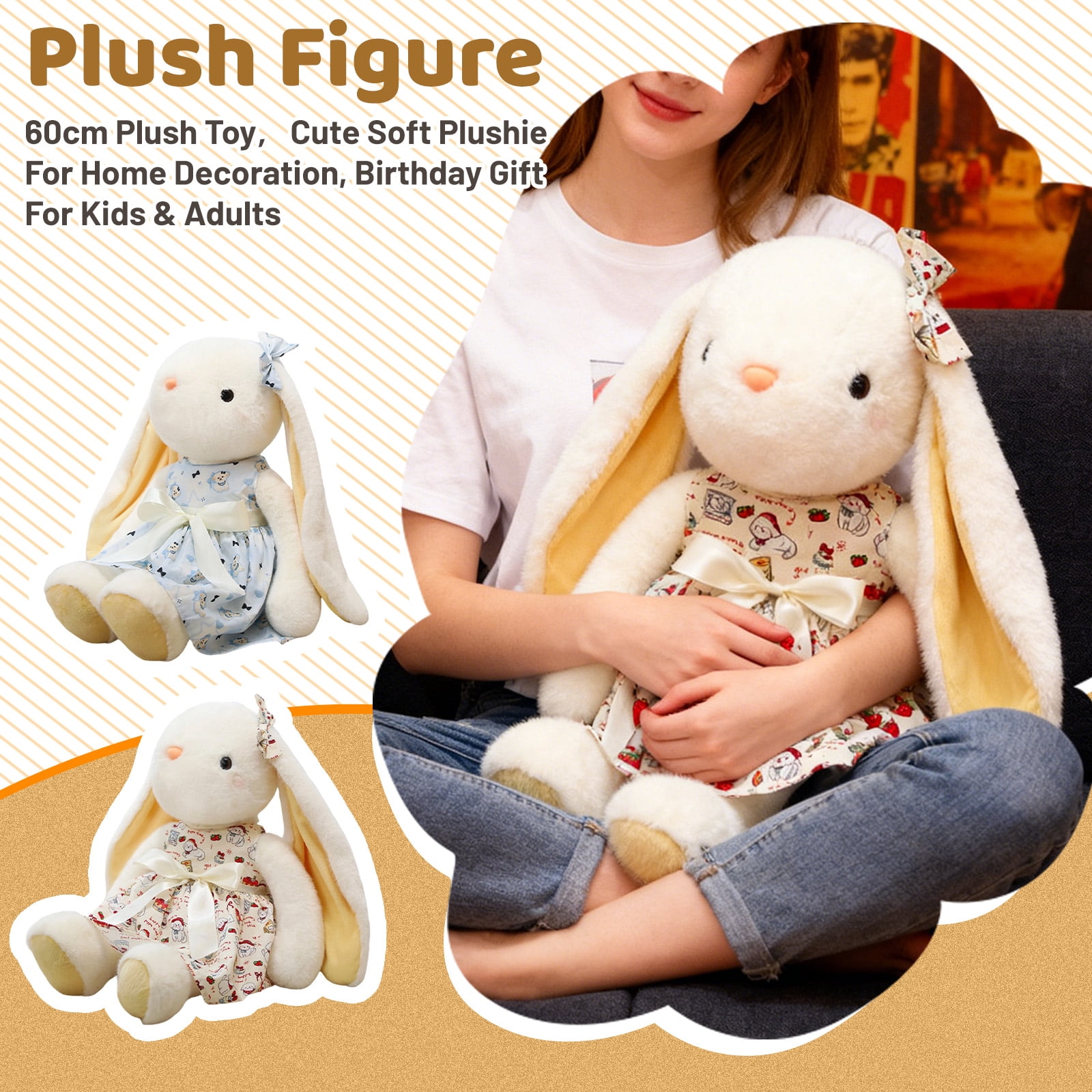 60cm Giant Easter Bunny Plush Toy, Super Soft Stuffed Animal for Home Decor, Birthday Gift for Kids Adults & Easter Basket Stuffers (1 Plush Toy, 60cm)
