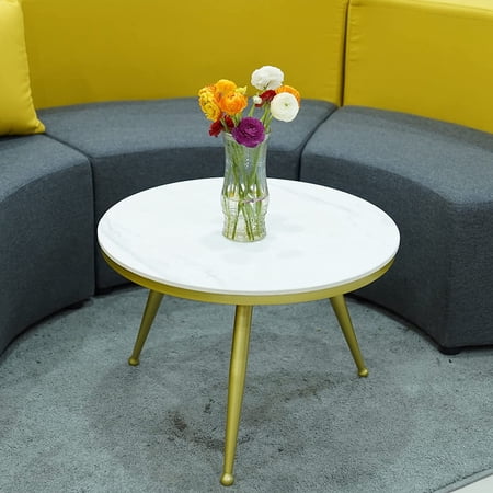 60cm Round Marble Table White Bedroom Coffee Table Reading Desk 3* Metal Legs