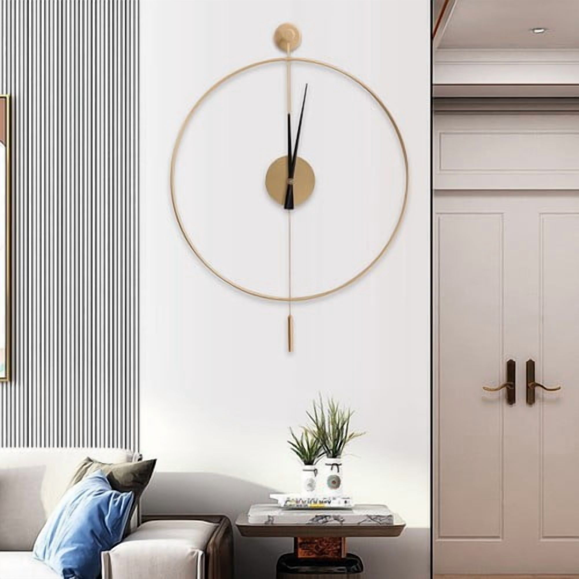 60cm Round Wall Clock Modern Design Swing Watch Living Room Home Decor ...