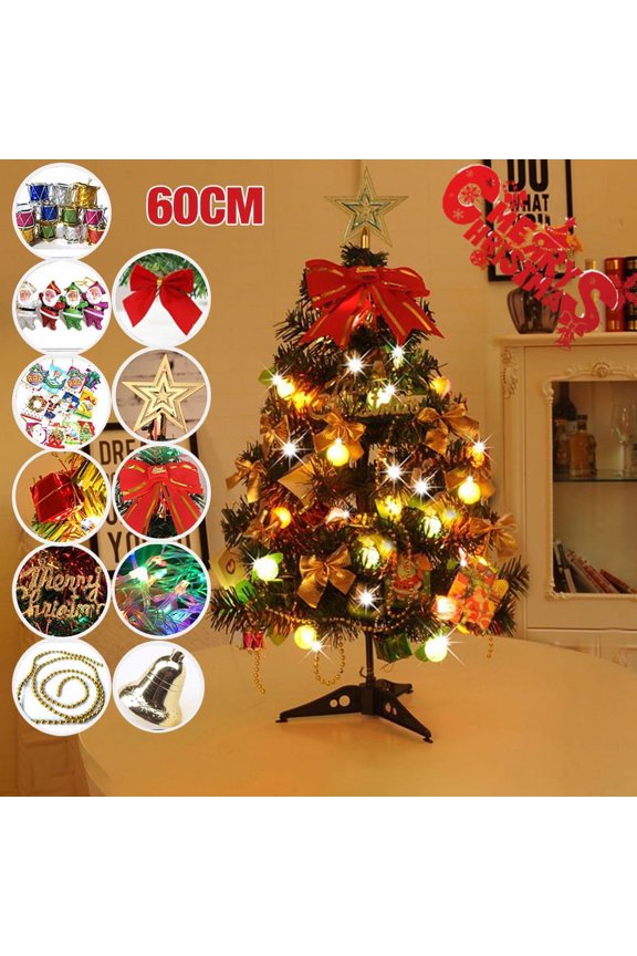 60cm Tabletop Artificial Small Mini Christmas Tree with LED Light & Ornaments