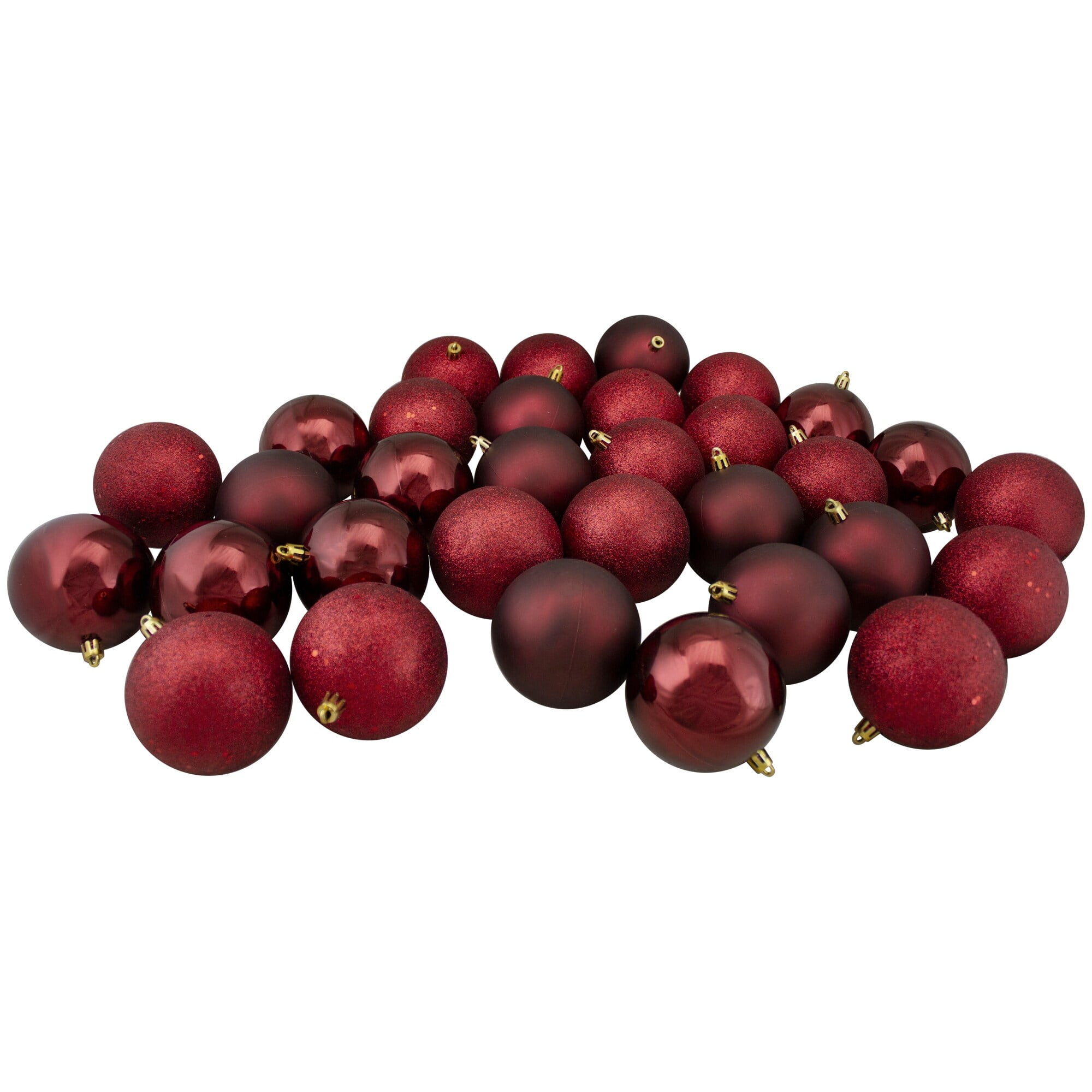 Burgundy Shatterproof Glitter Christmas Ball Ornaments Set