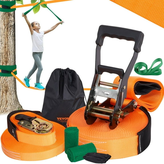 60ft Beginner Slackline Kit with Tree Protectors,Easy Setup,Arm Trainer&Carry Bag for Backyard Fun