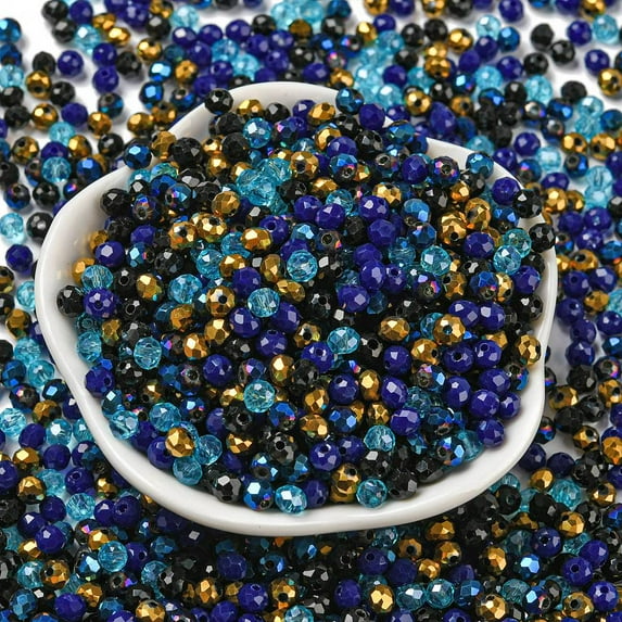 60g Glass Beads Faceted Rondelle Medium Blue 4x3mm Hole: 0.4mm 820pcs/60g