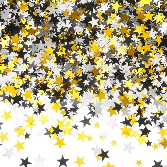 60g Star Confetti Glitter Table Confetti Metallic Foil Stars for Party Wedding Festival Decorations(Silver Gold Black,10mm and 6mm)