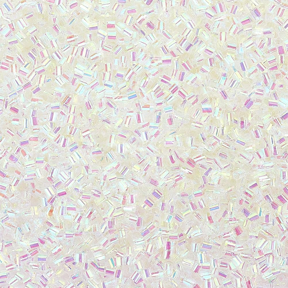 60g White Bingsu Beads 3mm Straw Tube Beads Iridescent Crispy Bingsu Bead Lightweight Glitter Bead Plastic Beaded Assortment for DIY Craft Slime Crunchy Supplies