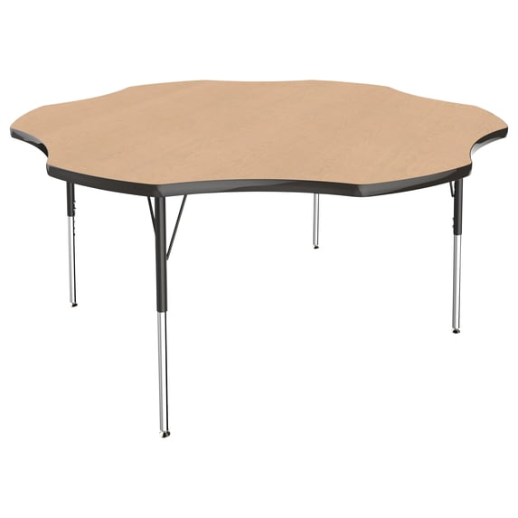 60in Flower Everyday T-Mold Adjustable Activity Table Maple/Black - Toddler Swivel with Six 14in Stack Chairs Navy - Swivel Glide