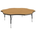 thumbnail image 1 of 60in Flower Everyday T-Mold Adjustable Activity Table Oak/Black - Standard Swivel with Six 16in Stack Chairs Navy - Swivel Glide, 1 of 2