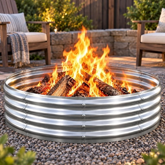 60in Heavy Duty Fire Pit Ring for Outside, Large Firepit/Fireplace for Backyard Bonfire, Patio, Camping & Outdoor Gatherings,Portable Galvanized Steel Fire Bowl with High Heat Resistant