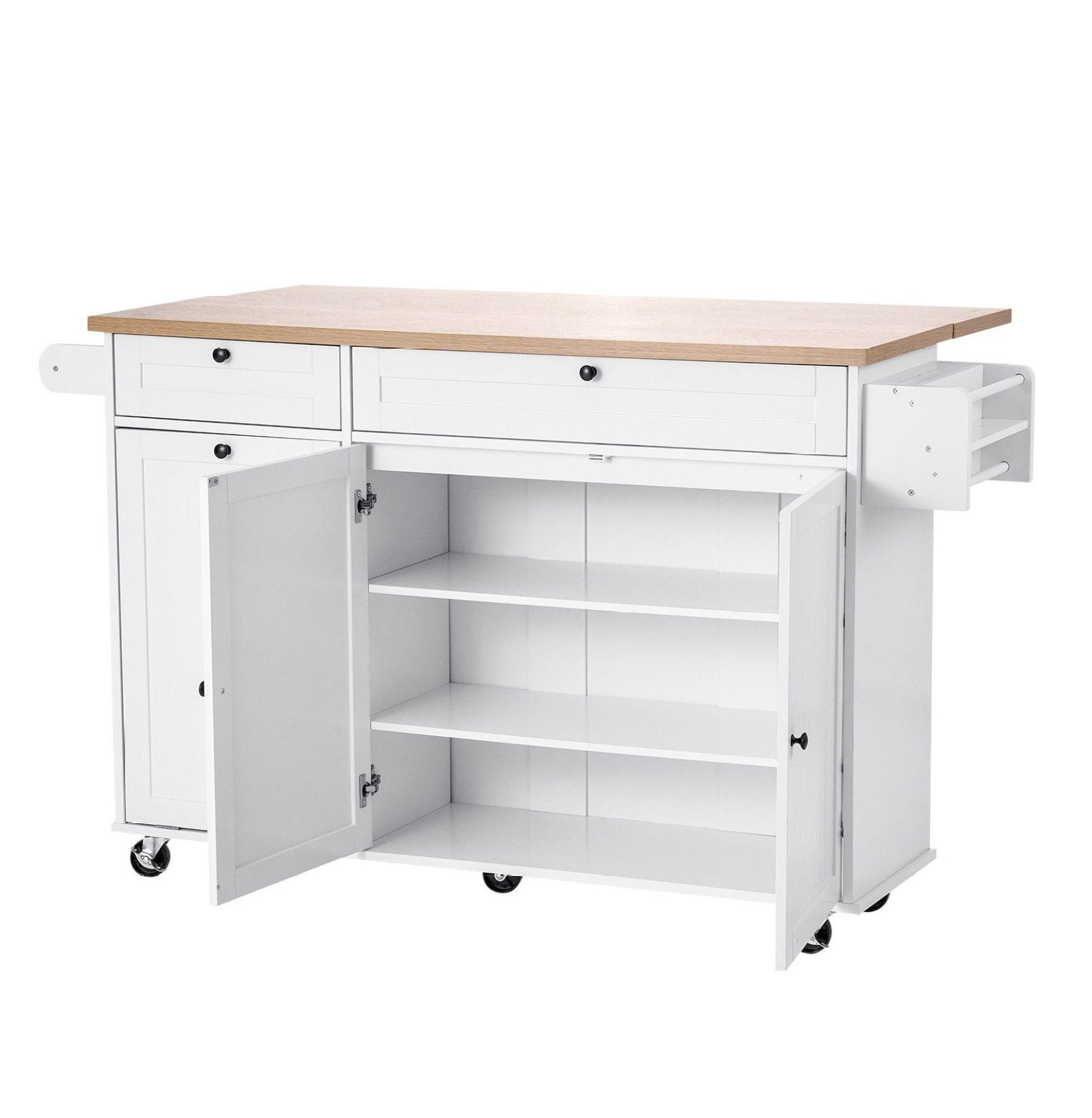 60in Kitchen Island Cart with Drop Leaf, Rolling Storage Cabinet Table with Drawer - Ample Storage & Lockable Wheels - Kitchen, Dining, Coffee Station
