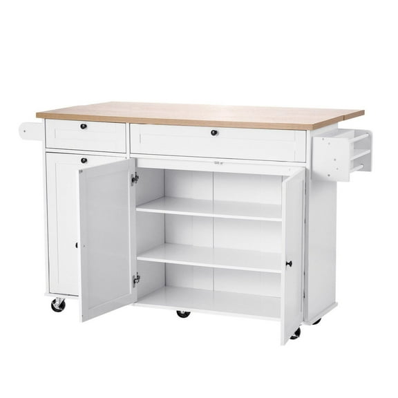 60in Kitchen Island Cart with Drop Leaf, Rolling Storage Cabinet Table with Drawer - Ample Storage & Lockable Wheels - Kitchen, Dining, Coffee Station