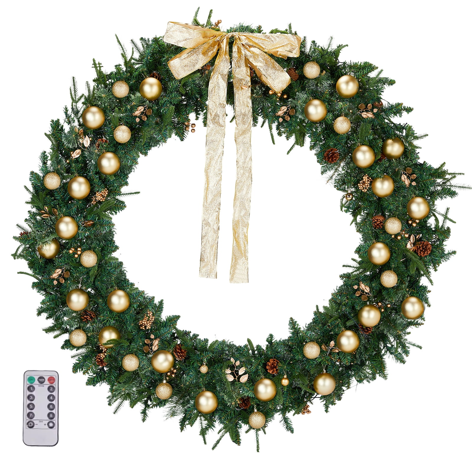 60in Lighted Artificial Christmas Wreath with Remote Control 8 Modes