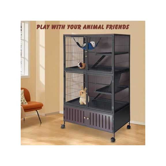 60in Metal Small Animal Cage Extra Large Ferret Cage With Hammock Removable Ramp and Platform For Rats or Chinillas For Chinillas or Guinea Pig or Rabbit or Large Hamste Rolling Critter Nation Cage