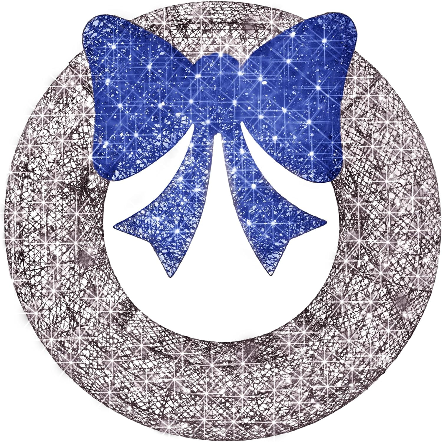 60in Silver and Blue LED Outdoor Christmas Wreath with Bow