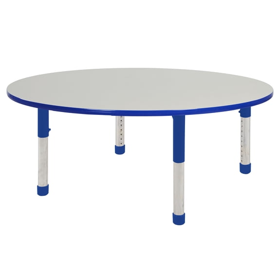 60in Round Everyday T-Mold Adjustable Activity Table Grey/Blue - Chunky with Eight 10in Stack Chairs Blue - Ball Glide