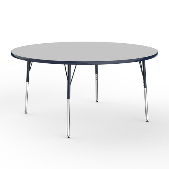 60in Round Everyday T-Mold Adjustable Activity Table Grey/Navy - Standard Swivel with Eight 18in Stack Chairs Navy - Swivel Glide