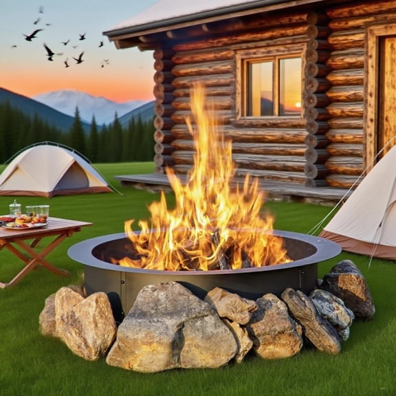 60in Smokeless Fire Pit Ring Heavy Duty Steel DIY Round Fire Pit Liner with Ventilation Holes