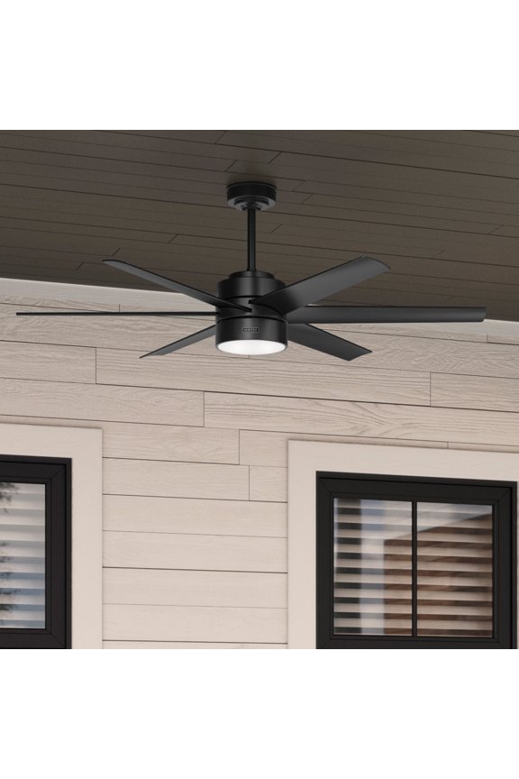 60 inch Outdoor or Indoor Ceiling Fan with LED Light - Black Ceiling Fan with Wall Control, For Patio, Garage, or Porch, Quiet, Standard Mount, 6 Blades - Solaria 59624, Matte Black