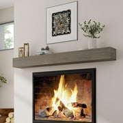 60in.Solid Wood Fireplace Mantel Wall Shelves Wall Mounted Floating Shelf 60"W x 6"H x 8"D, Ash Gray