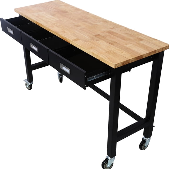 60in Workbench With Drawer And Stable Mobility For Home Office Strong Steel Frame Organizer