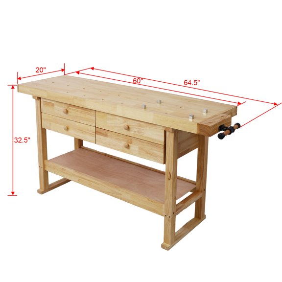 60in Workbench with 4 Drawers Wooden Workbench for Garage Workshop and Home,
