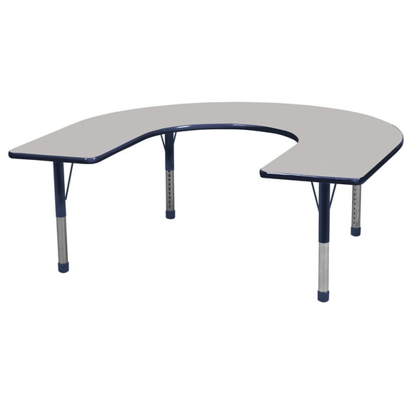 60in x 66in Horseshoe Everyday T-Mold Adjustable Activity Table Grey/Navy - Chunky with Seven 14in Stack Chairs Navy - Ball Glide