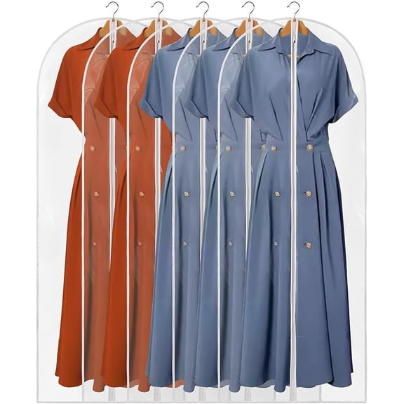 60inch (Approx. 152.4cm ) Garment Bags, Pack of 12 Transparent Clothing Bags for Hanging Clothes, Plastic Waterproof Garment Covers with Zipper, Suitable for Dresses, Coats, Uniforms (12-Piece Set)