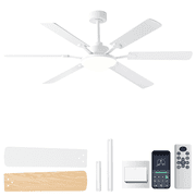 60 Inch Ceiling Fans with Lights, Large Modern White Ceiling Fan with Light and Remote Control, 6 Double Sided Blades, 6 Speed Reversible Motor, Dimmable LED, Silent Timing, Indoor Outdoor Patio Use