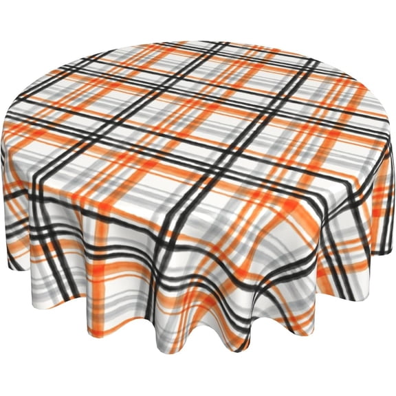 60inch Halloween Checkered Round Tablecloth Orange Black Grey Buffalo Plaids Circle Table Cover Stain Heat Resistant Washable Table Cloth for Kitchen Dining Picnic Party Holiday Decor