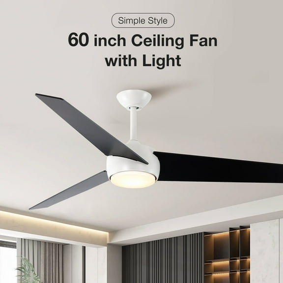 Warmiplanet 60inch White Ceiling Fan with Lights Remote Control, DC Motor,6 Speed, Frosted Glass (3 Blades), LED Light
