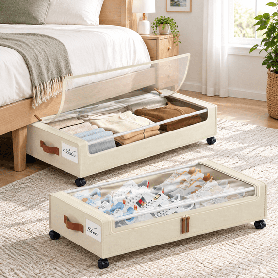 60l Under Bed Storcontainers With Wheels 2 Pack Underbed Shoe Clear ...