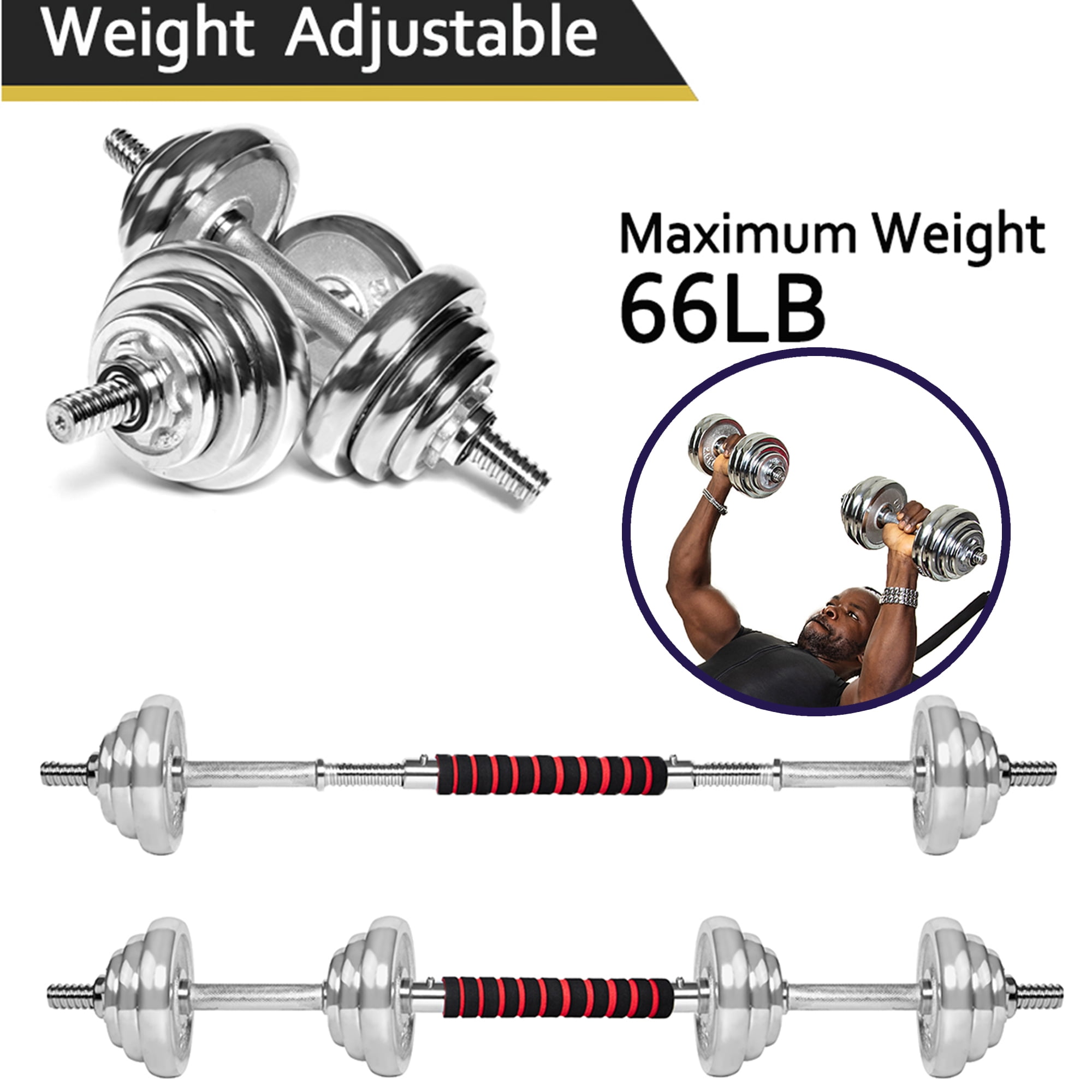 Adjustable Weight Dumbbell Barbell Kit 44LB/ 66LB/ 88LB Home Workout  Equipment