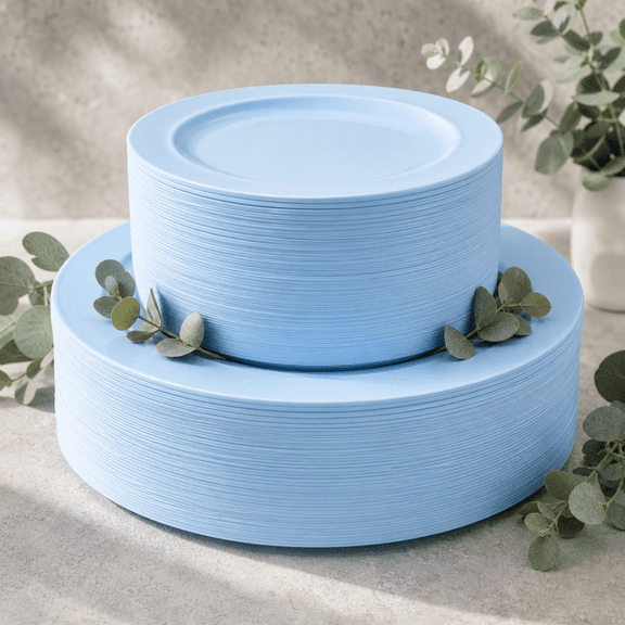 60light Blue Heavy Duty Plastic Disposable Party Plates Set - 3010.25" Dinner & 7.5" Dessert Durable Tableware For Easter Parties Wedding Bbq Shower