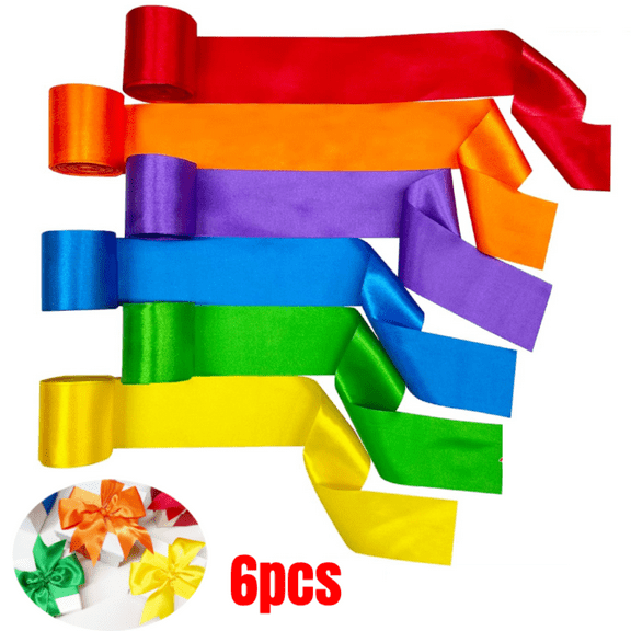 60m Rainbow Satin Ribbon, 50mm Wide - Colourful Fabric Ribbons (Large Silk Garland)