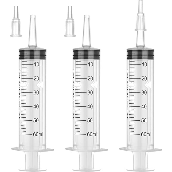60mL Plastic Syringe for Liquid - 20 Pack Large Syringes with Adapter for Scientific Labs, Feeding, Oil Filling, Individually Wrapped