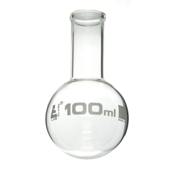 60mL Round Bottom Boiling Flask, Narrow Neck (0.85" ID), Borosilicate 3.3 Glass - Eisco Labs