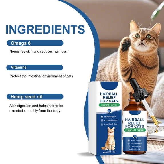 60ml Cat Hair Care Drops,Pet Fur Shine Enhancer,Daily Topical Grooming Care,Healthy Coat Maintenance,Room Temperature Easy Application,Long Lasting Fur Beauty,Pet Grooming Essential
