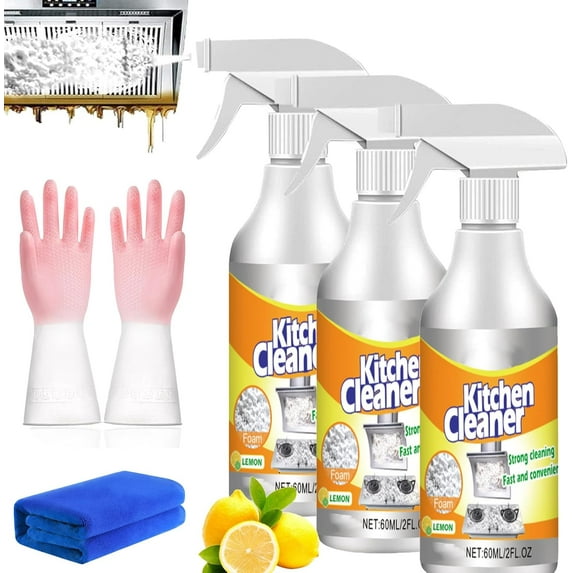 60ml Magic Brush Pro Cleaner, 2025 New Kitchen Spray Cleaner with Cleaning Tools, For Kitchens, Countertop, Range Hoods, Ovens (3)