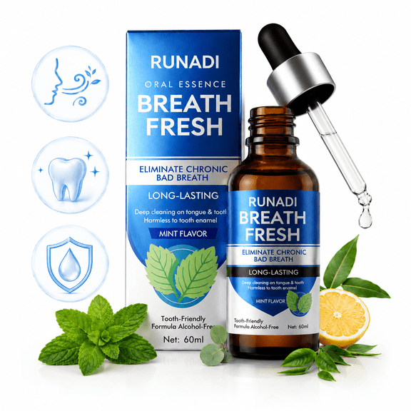 Oral Breath Fresh Drops, Mint Flavor Mouth Freshener Drops, Sugar-Free Alcohol-Free Oral Care Essence, Herbal Ingredient Blend, Travel Size Fresh Breath Drops, 60 ml, 1 Pack
