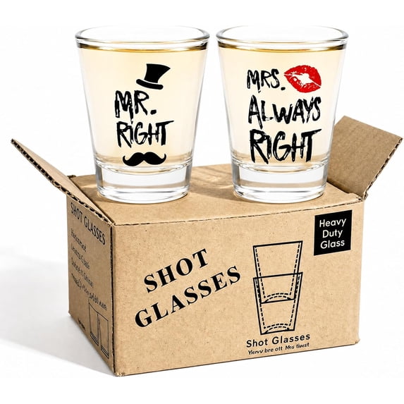 Wine Box Pack 60ml Pairs Mr and Mrs Wine Glasses Set, Set of 2 Mr and Mrs Cups with ...