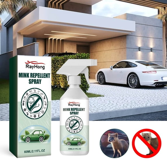 60ml Vehicle Mink Repellent Spray, Water-Based Rodent Deterrent Non-Toxic Formula Fine Mist Dual Mode Long Lasting Protection Prevent Cable Bite for Car Engine Garage Household Outdoor Use