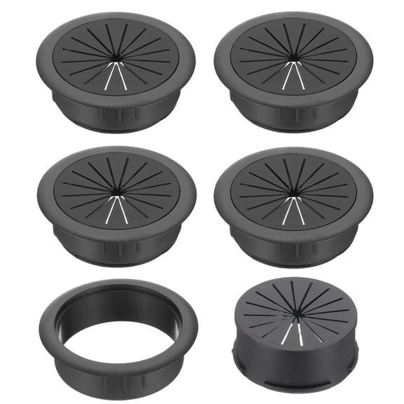 60mm(2 3/8inch) Desk Grommet, 5pcs Desk Cord Hole Cover Desk Cable Hole Grommet Cover Sturdy ABS Plastic Round Large for Cables Cabinets Desktop Equipment Wiring Organizing, Black
