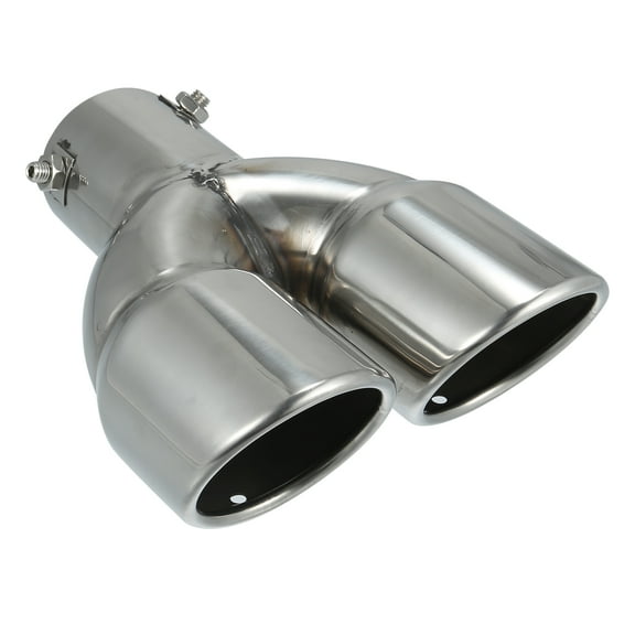 60mm 2.36" Inlet Straight Universal Car Double Exhaust Tip Exhaust Tailpipe Stainless Steel Silver Tone