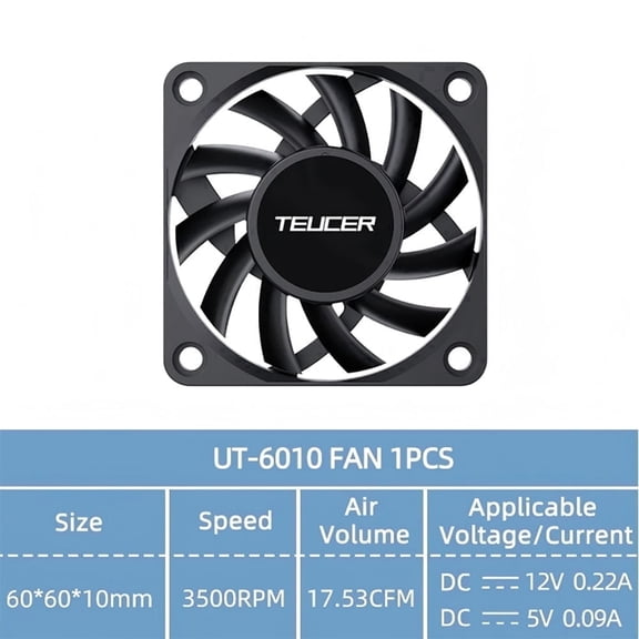 60mm Computer Cooling Fan 12V 3500RPM, Quiet Brushless Case Fan 60x60x10mm for Router, DVR, Mini PC, NAS and Electronics Cooling