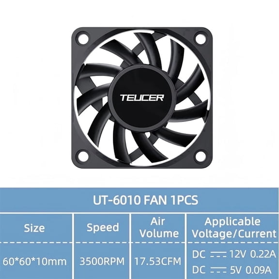 60mm Computer Cooling Fan 12V 3500RPM, Quiet Brushless Case Fan 60x60x10mm for Router, DVR, Mini PC, NAS and Electronics Cooling