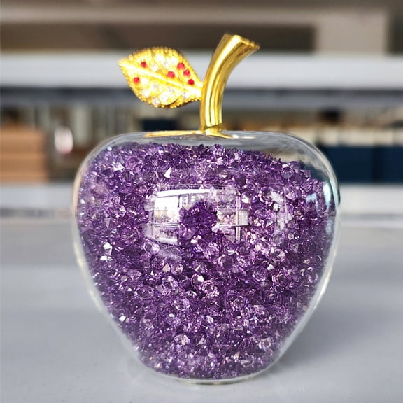 60mm Crystal Apple Figurine Paperweight, Glass Apple Collectible with Ornament for Home Table Decor ChristmasPurple
