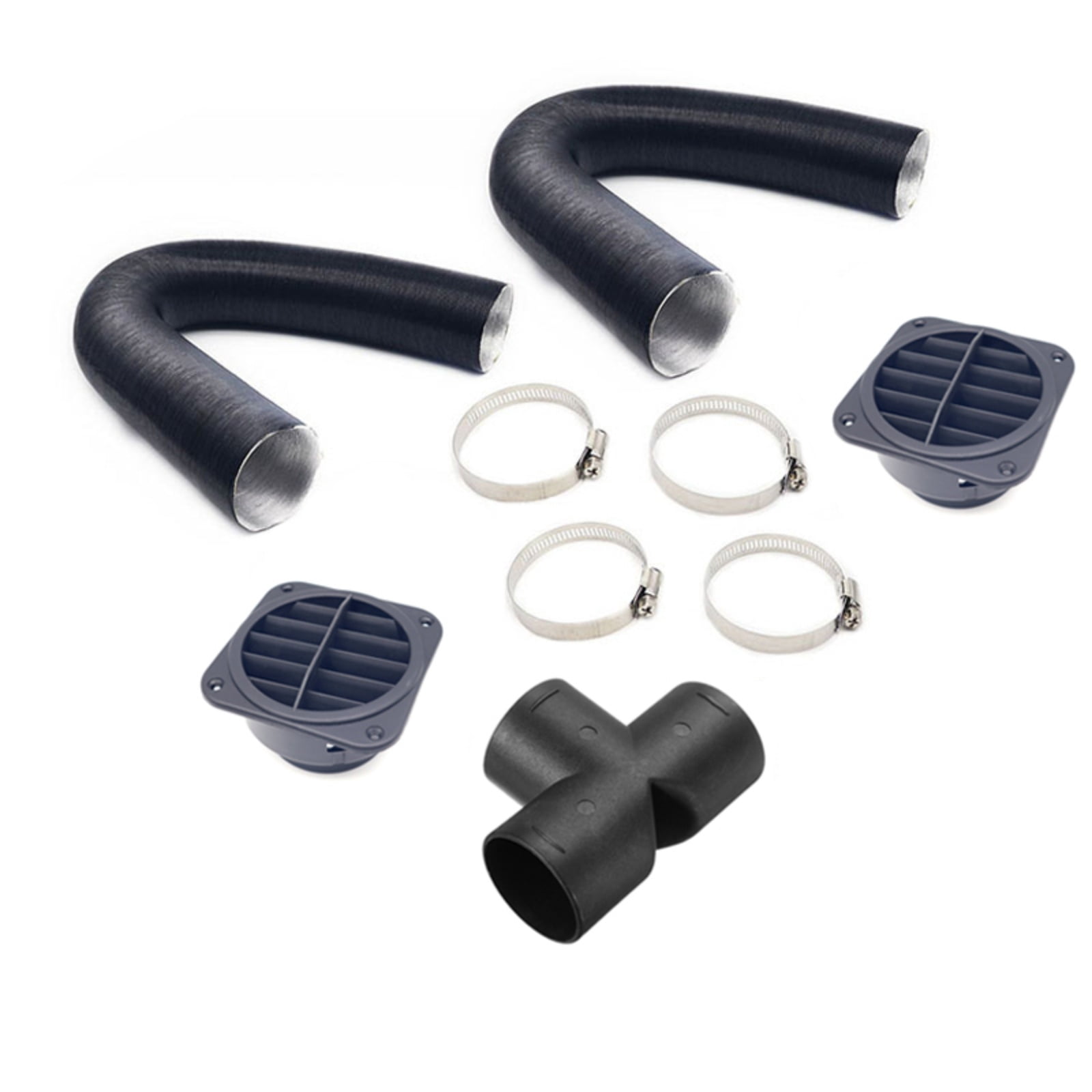 60mm Diesel Parking Heater Warm Air Vent Kit with 2 Flexible Duct Hoses T Shape Connector 2 Square Air Outlets and 4 Clamps