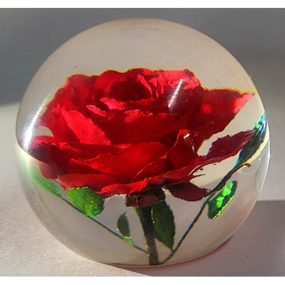 60mm Real Red Rose in Crystal Clear Lucite Resin Ball June Birth Month Flower Anniversary Wedding Engagement Valentine Mother's Day Gift Botanist Herb Herbarium Paperweight Display Decor Collection