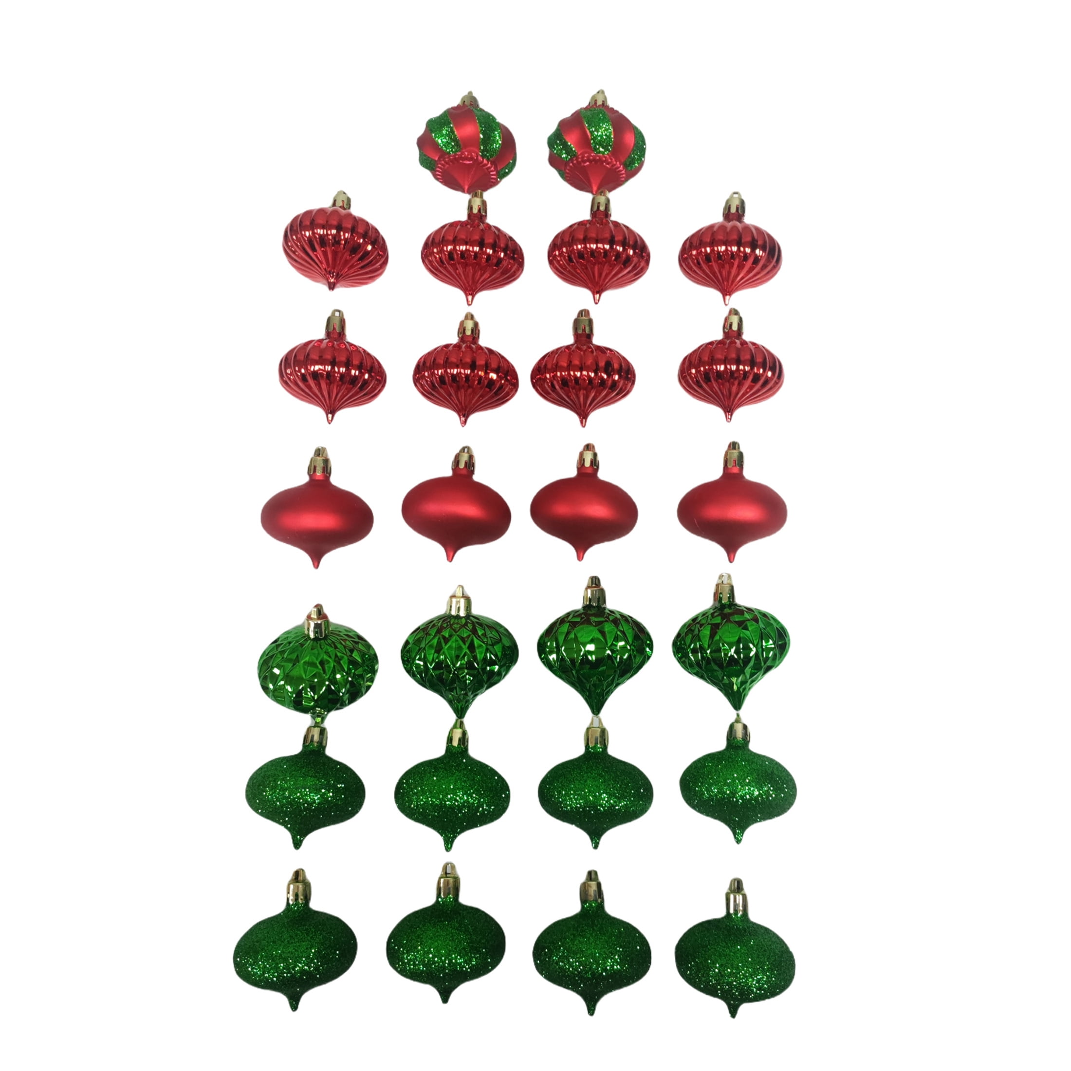 Red & Green 60mm Shatterproof Onion-Shaped Christmas Ornaments, 26 Count, by Holiday Time