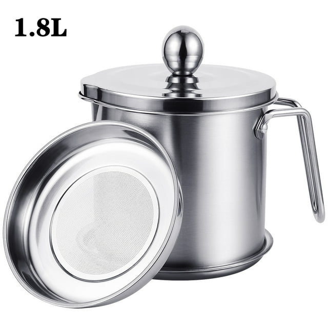 60oz/1.8L Grease Strainer Pot Stainless Steel Kitchen Cooking Oil
