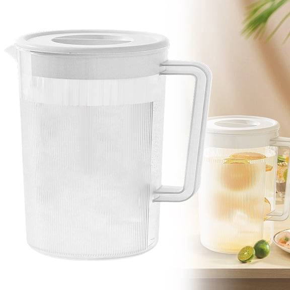 60oz Plastic Pitcher with Lid, Half Gallon Large Water Jug for Hot or Cold Beverage, Clear Beverage Juice Drink Containers, Ice Tea Kettle with Handle for Fridge,Clear